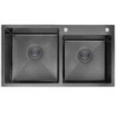 BACHA DE COCINA ACERO AISI304 HAUSAR HM-D7843 BLACK-NANO
