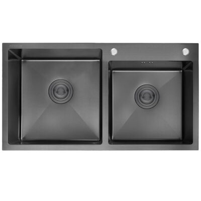 BACHA DE COCINA ACERO AISI304 HAUSAR HM-D7843 BLACK-NANO