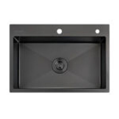 BACHA DE COCINA ACERO AISI304 HAUSAR HM-6845 BLACK-NANO